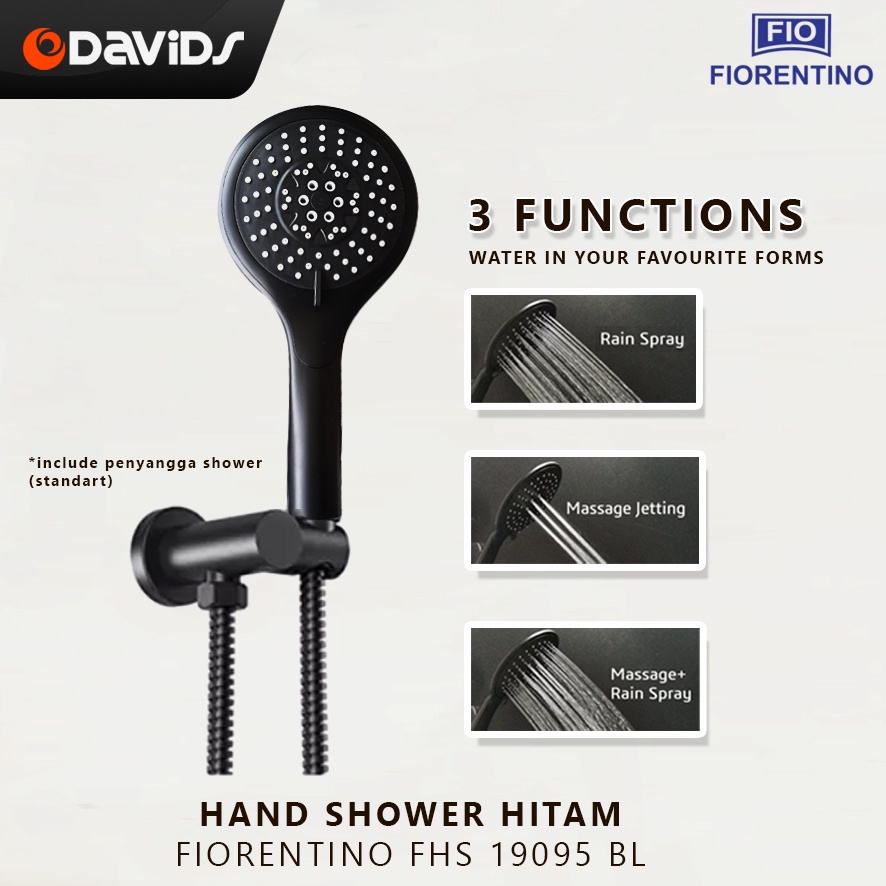 Hand Shower Kamar Mandi Hitam Satu Set Kepala Sower Bulat Black19095BL