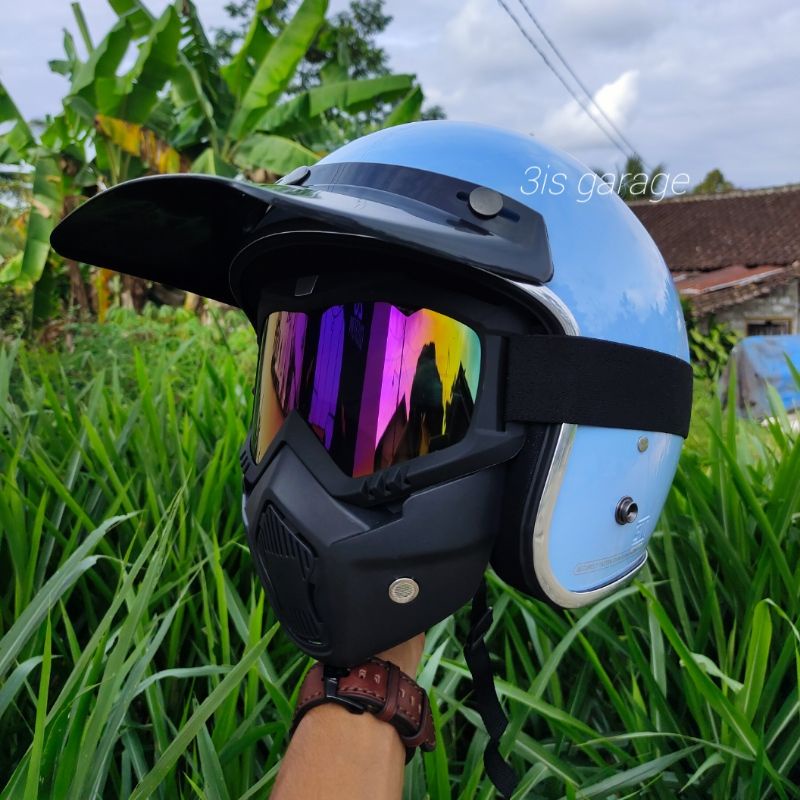 HELM BOGO RETRO MASKER MASK/PET FULL LEHER SNI