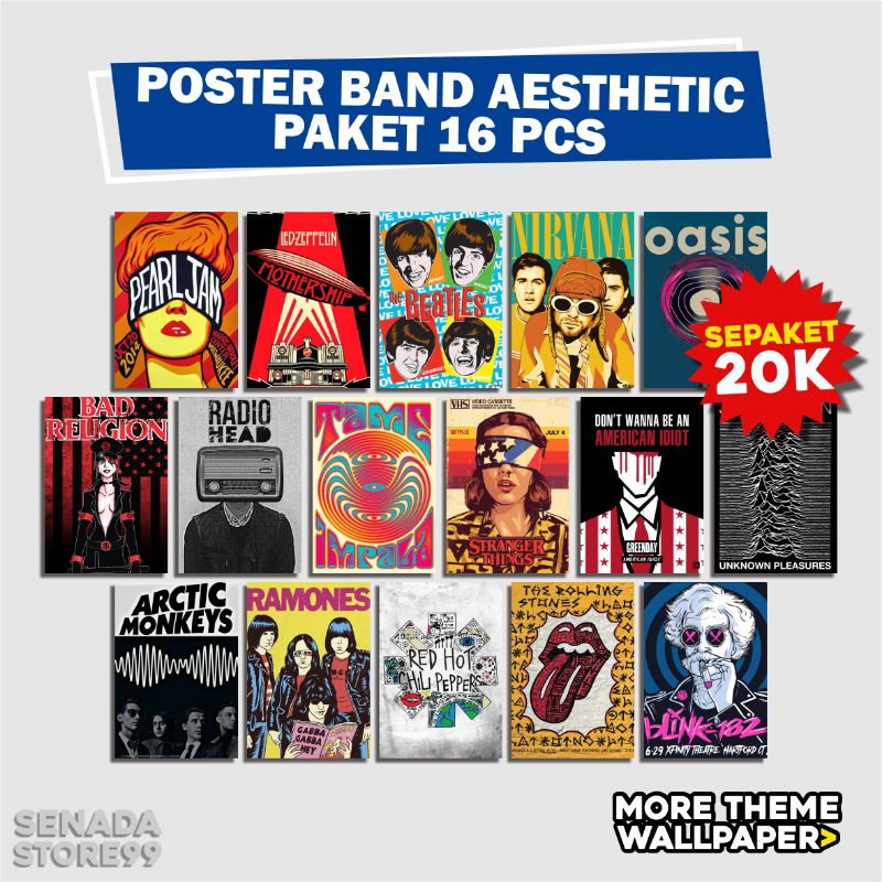 Poster Band Aesthetic Paket 16pcs Poster Band Pop Metal Hardcore Indie Reggae