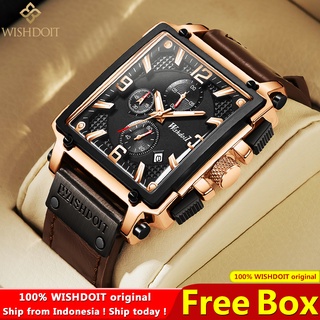 COD✅100%Original WISHDOIT Jam Tangan Pria Anti Air Cowok Keren Kulit Men Watches Waterproof Fashion 