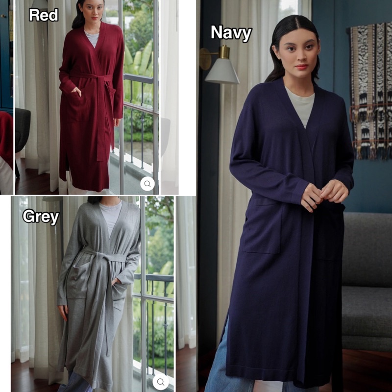 Jazzy Long Cardigan - Red Navy Grey Benang jarum benangjarum XS S M L XL XXL buttonscarves nada seri