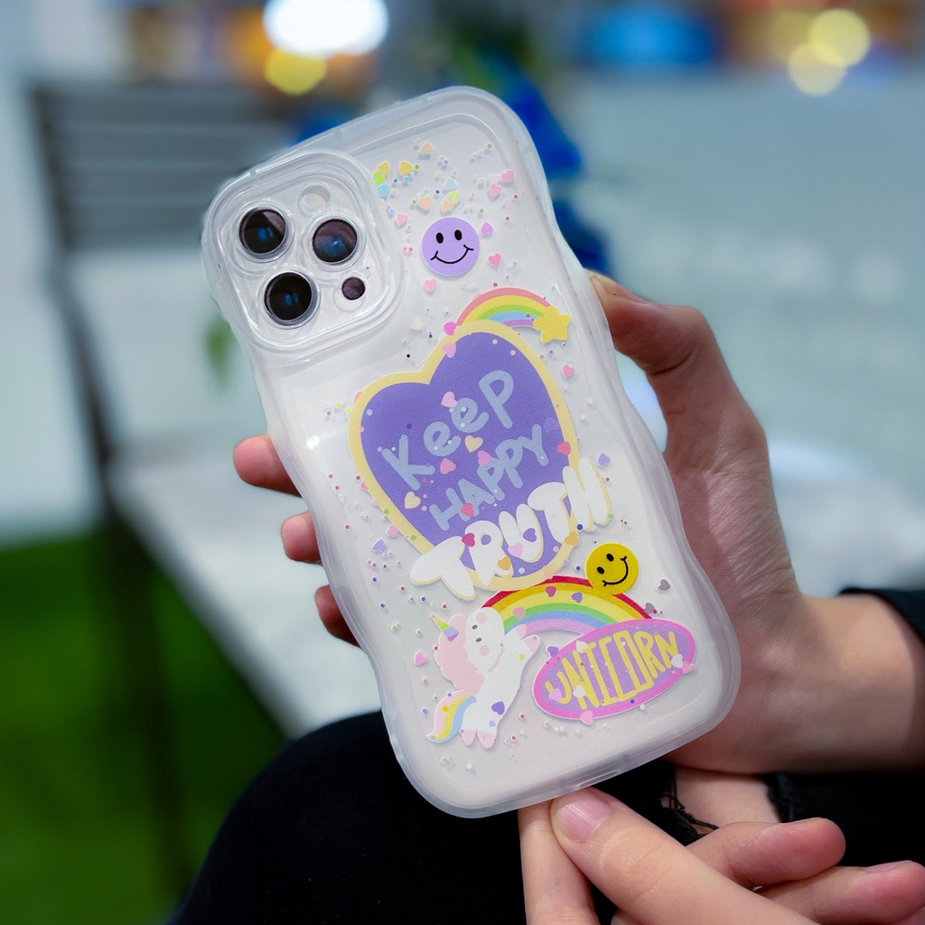 Wavy Unicorn - Curly Softcase for OPPO A3S A5S C1 A16 A15 A5 A9 2020 A17 A53 A54 A33 A55 A16 A7 A12 A11K A1K A92 A52 A96 A76 9i A57 A77S