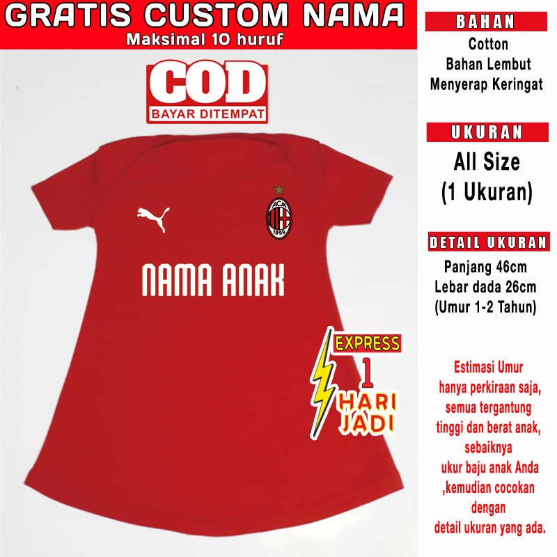 Dress Anak Perempuan Bola ACM GRATIS CUSTOM NAMA Pakaian Katun Baju Bola Bayi Jersey Balita Cewek 1 