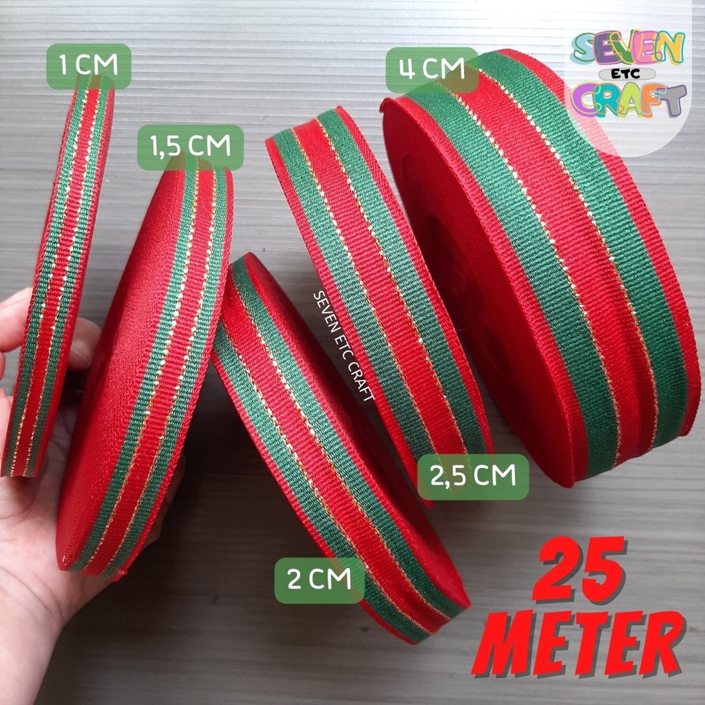 

Pita Bis Polyester Natal Merah Hijau Emas