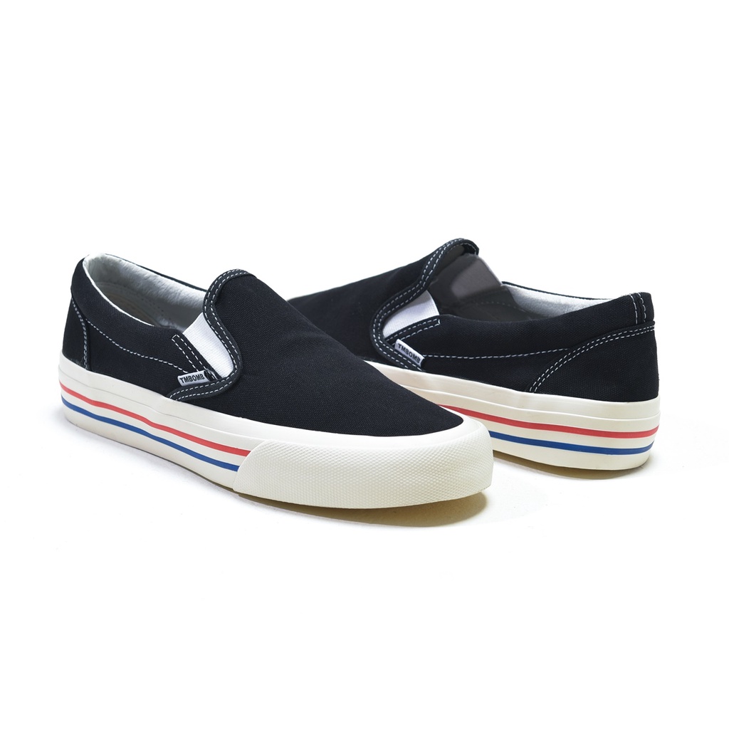 SEPATU TIMEBOMB VULCANIZED | SLIP ON BW STRIPE RED-BLUE