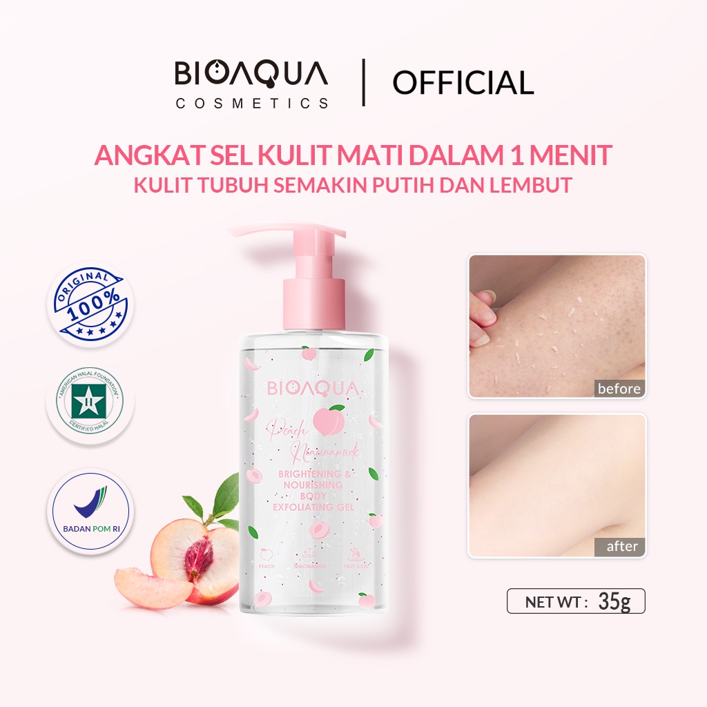 Bioaqua Body Scrub Aloe Niacinamide Brightening Smooth Body Exfoliating Gel 350g | Peach Niacinamide Brightening Nourishing Body Exfoliating Gel