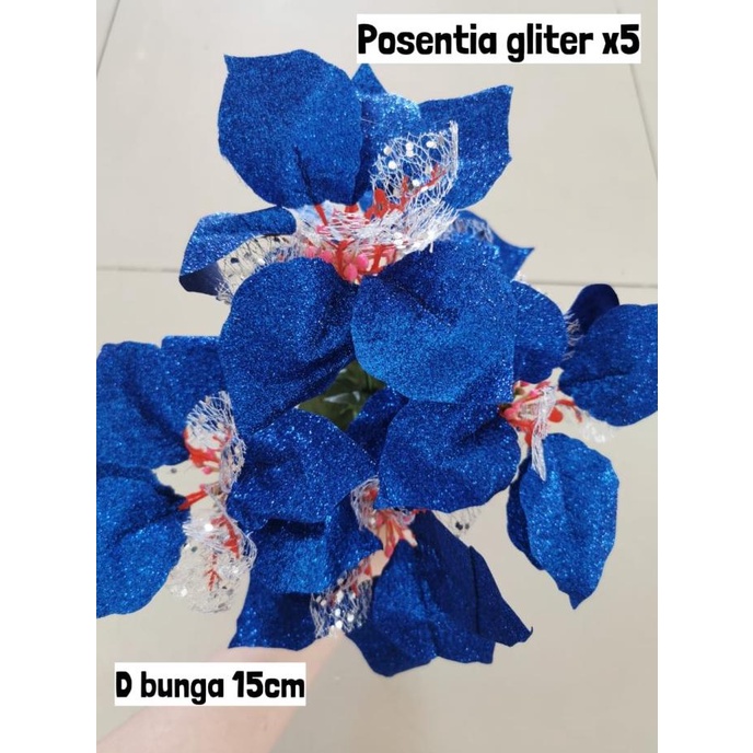Bunga posentia gliter / Hiasan natal / Bunga natal