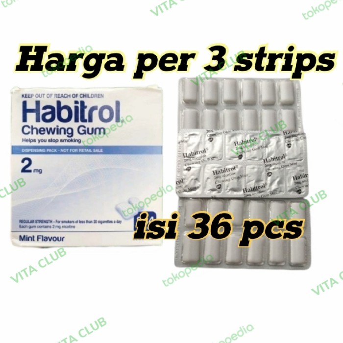 

Habitrol gum 2 mg - 3 strips isi 36 pcs permen habitrol - mint flavour