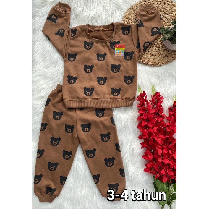 sweater bayi murah lucu motif kepala beruang setelan 3-18bulan