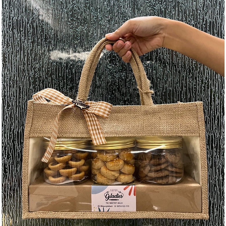 TAS HAMPERS IDUL FITRI Bahan Goni Mika Transparan/Tas Hampers Lebaran / Tas Souvenir/ Tas Parcel