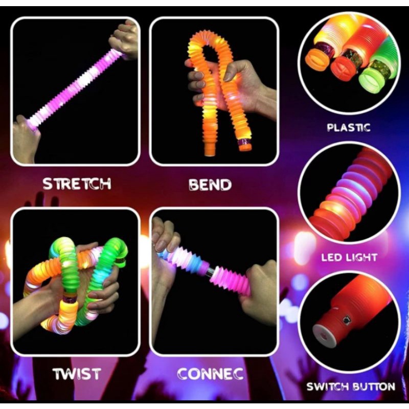 Lampu LED Light Up Pop Tubes Pipes Mainan Anak Pipa Stick Tarik Glow Kedip Kedip