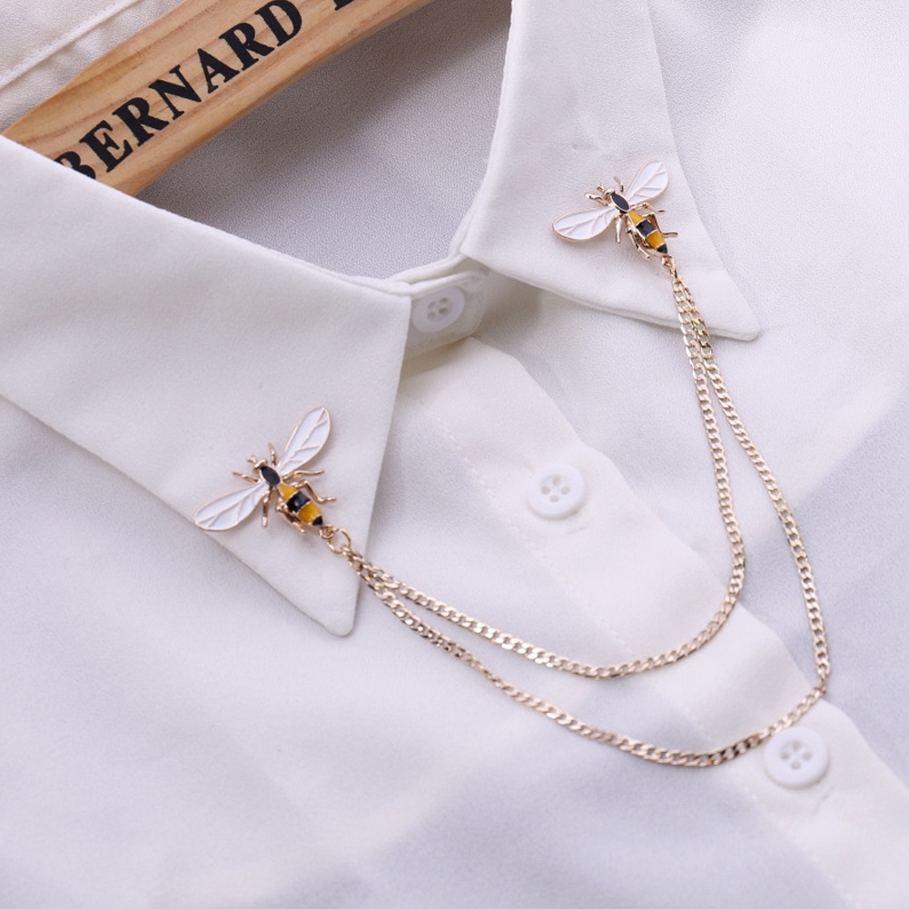 Bros Pin Kerah Rantai Rumbai Bentuk Hewan Lebah Bahan Alloy Metal Gaya Vintage Untuk Pria Dan Wanita