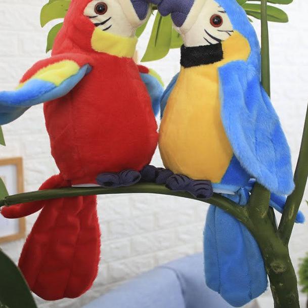 Talking Bird - Boneka Burung Beo Makau bisa menirukan suara - Biru
