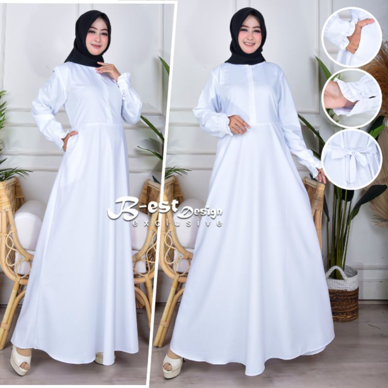 Gamis Dinas Full Putih Polos Toyobo
