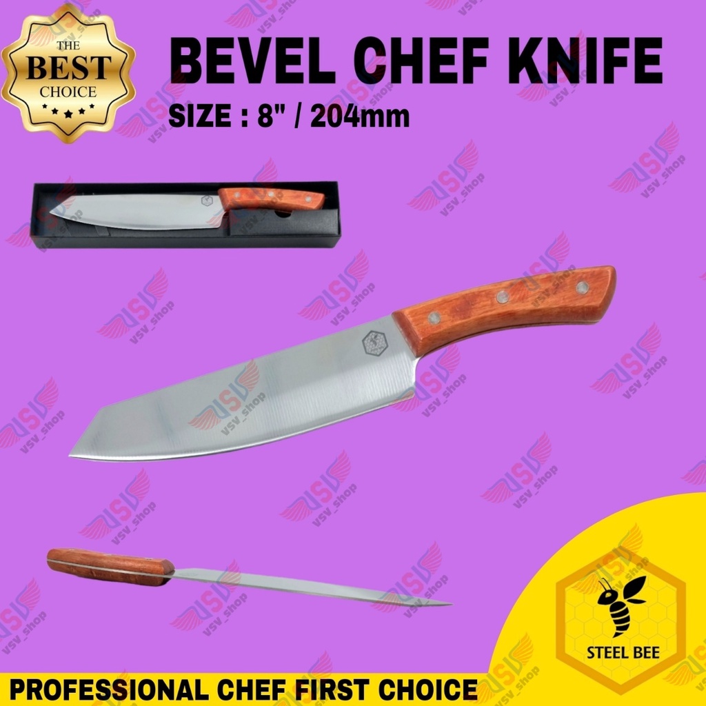 Steel Bee Pisau Dapur Gagang Kayu Premium Chef Knife 8&quot; Tahan Karat