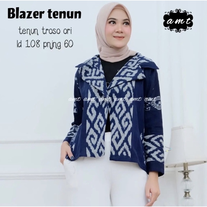 blazer tenun motif Toraja navy + free masker 03