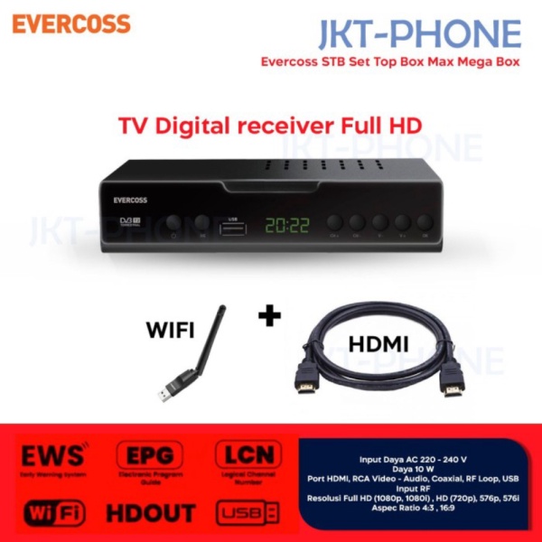 Evercoss STB Set Top Box Max Mega Box TV Digital Receiver Full HD Hitam
