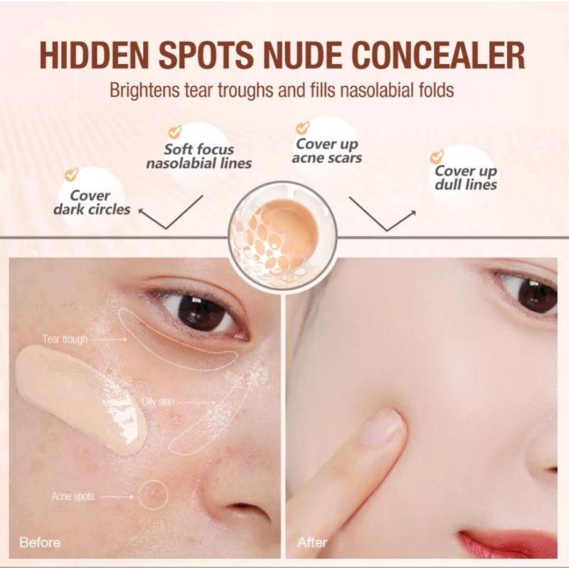 O.TWO.O Concealer Tahan Air Ringan, Penutup Lingkaran Hitam Penuh, Bekas Jerawat dan Noda, Foundation Cair Tahan Lama Kontrol Minyak-10ml