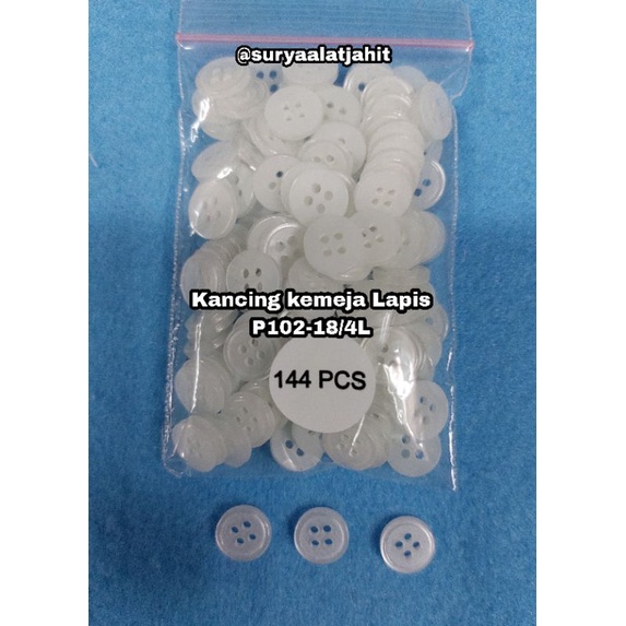 Kancing kemeja Lapis putih P102 18/4L @1gros rp.6.500/144pcs