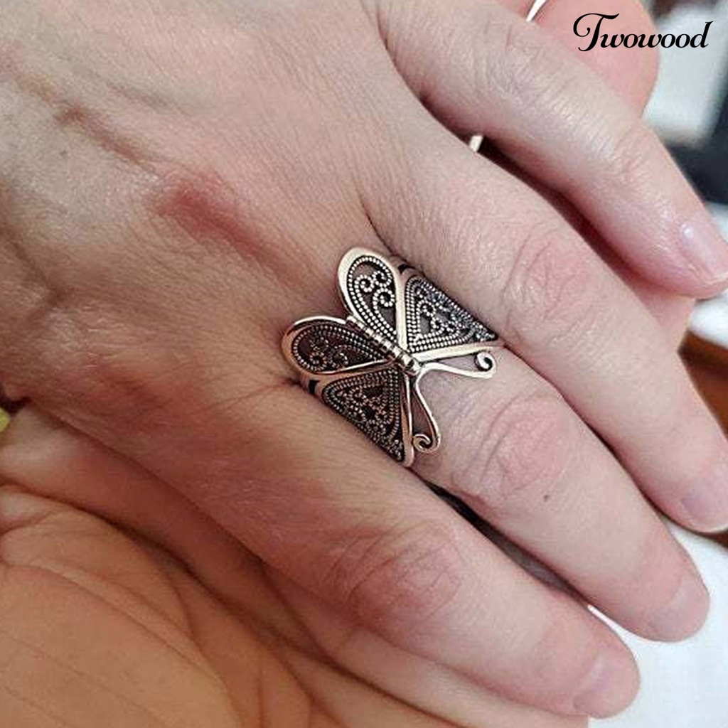 Cincin Jari Adjustable Desain Ukiran Butterfly Untuk Wanita