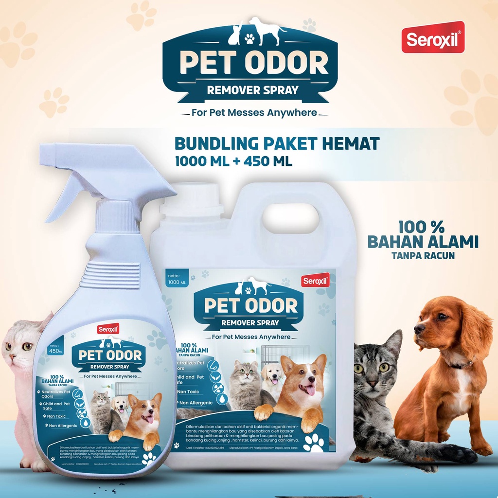 (Paket) Penghilang Bau Pesing Kotoran Kandang Kucing Anjing 1000ml (Seroxil)