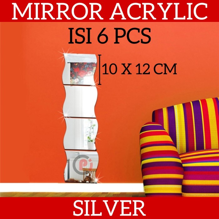 SOLEDI Sticker Dekorasi Dinding Wave Mirror Acrylic isi 6 PCS Silver