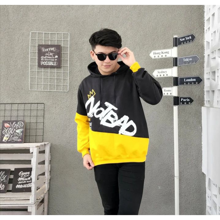Sweater NOTBAD Hoodie Jacket Kasual Pria Wanita Pakaian Jumper Fashion Terkini OOTD Korean
