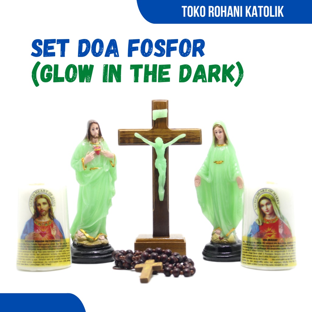 SET DOA KATOLIK FOSFOR (GLOW IN THE DARK) / PAKET DOA KATOLIK / PERLENGKAPAN DOA KATOLIK / PATUNG BUNDA MARIA