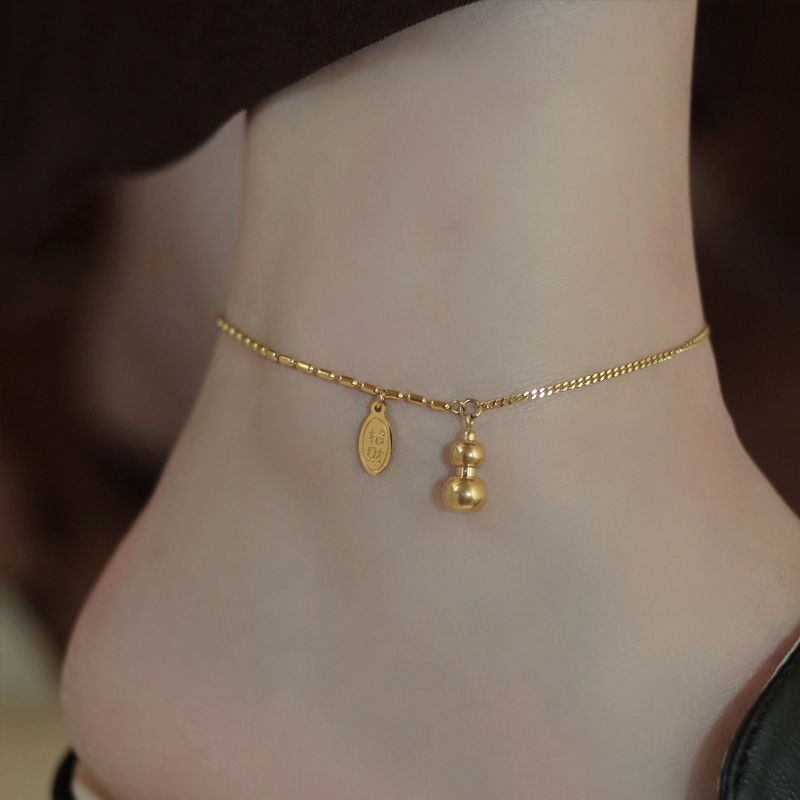 Gelang kaki labu gaya Cina sederhana wanita musim panas baru rantai kaki ceruk ringan mewah high-end rasa rantai pergelangan kaki baja titanium tidak pudar