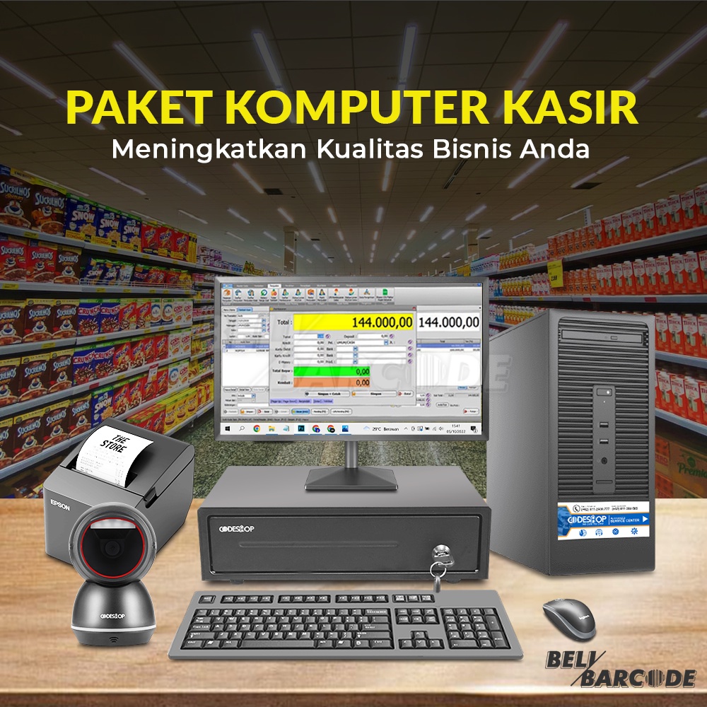 Paket Kasir Lengkap Komputer Printer Scanner Software Cash Drawer Codeshop