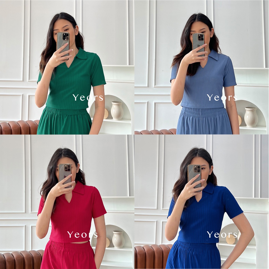 Yeors - Rib Knit Sierra Top (hanya atasan) - Kaos Murah Berkualitas Rib Knit Premium - Korean Knitwear - Loungewear - Crop Top - Kaos Kerah Perempuan Murah Berkualitas - Polo Top - Sportwear Golf Top