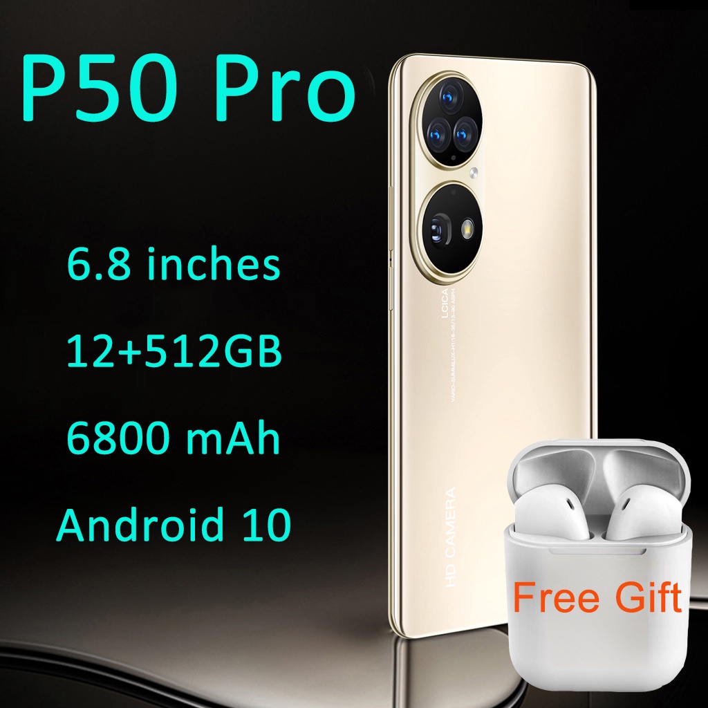 (COD) P50 Pro 12+512GB 7.6 inci Handphone Android 10.0 6800 mAh Hp Ponsel Dual SIM Slot Support 4G/5G with Bluettoth Headset