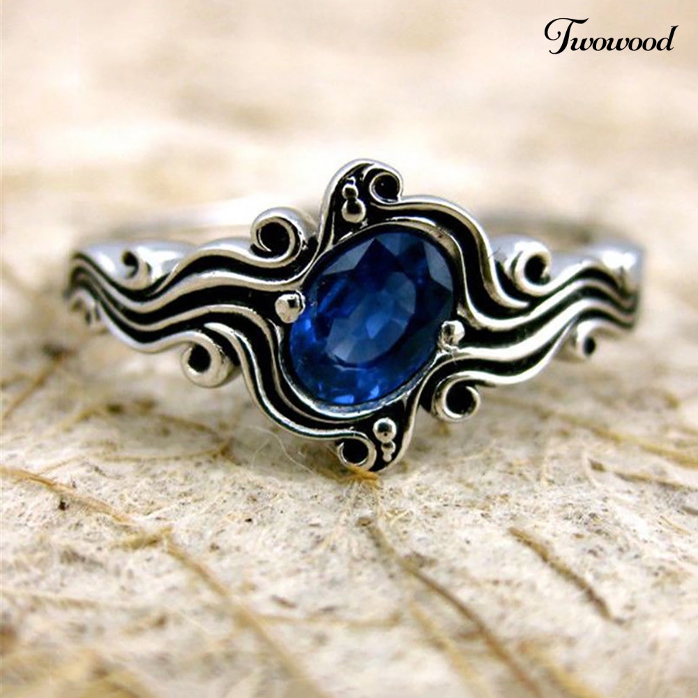 Cincin Sapphire Imitasi Gaya Vintage Untuk Wanita