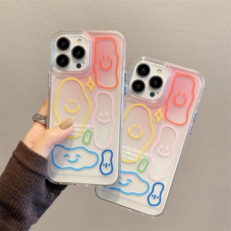 IPHONE Graffiti Ekspresi Transparan Soft Case Kompatibel Untuk Iphone14 13 12 11 Pro XS Max XR X8 7 Plus Casing Ponsel Silikon TPU Shockproof Cover