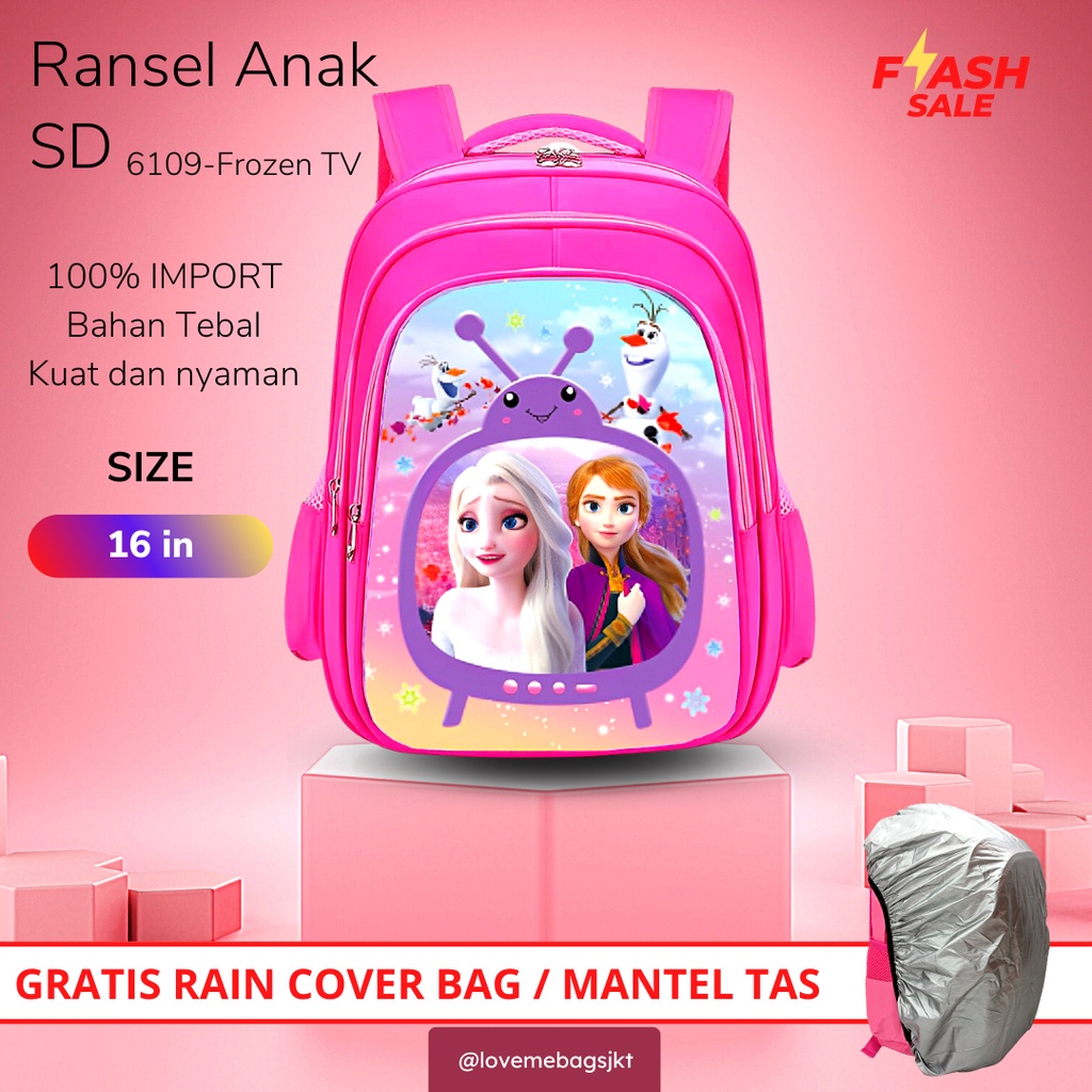 LMB Tas Anak Perempuan SD Import Sekolah Karakter Lucu Bagian Gambar Depan Timbul 6D Bahan Nilon Kualitas Premium Tebal