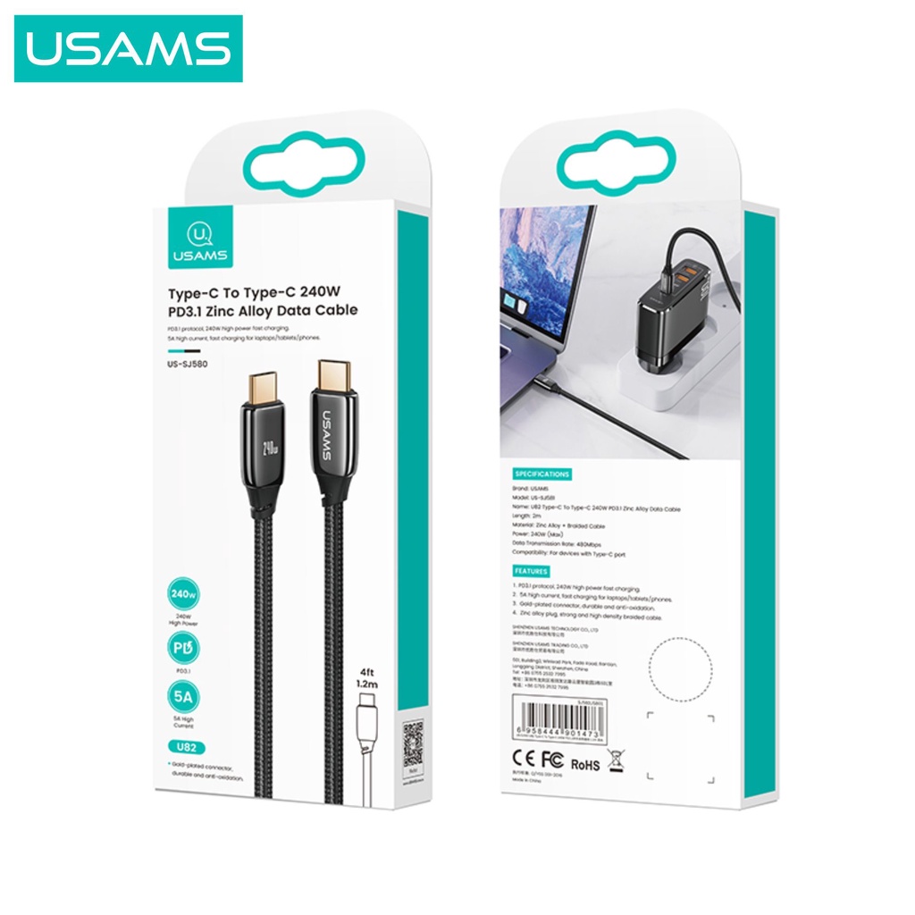 USAMS U82 Kabel Data Type C to Type C PD3.1 240W Zync Alloy