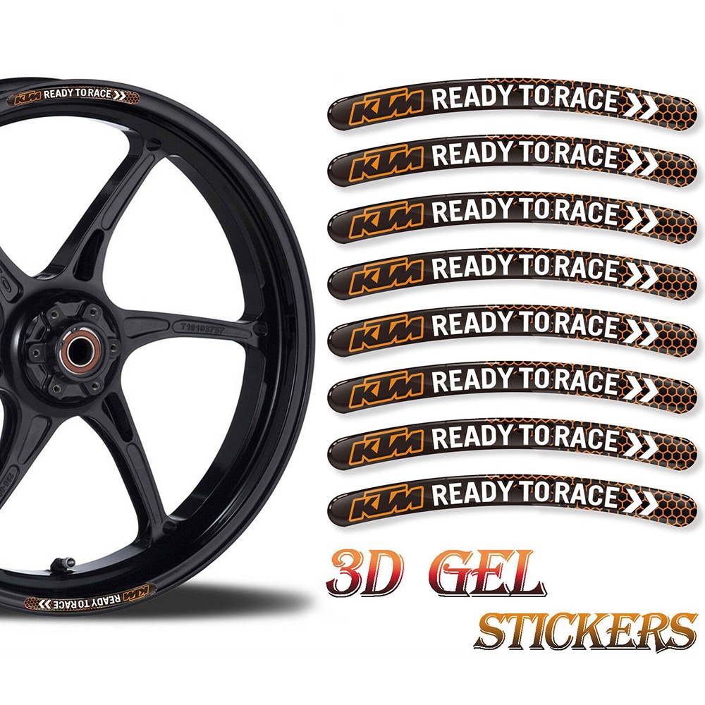 1set / 8pcs Cocok untuk Ban 14-19 inci KTM Redbull Reflektif Motorcycle Wheel Hub 3D Gel Soft Glue Stiker Dekoratif Motocross Waterproof Rim Personalized Modified Decals