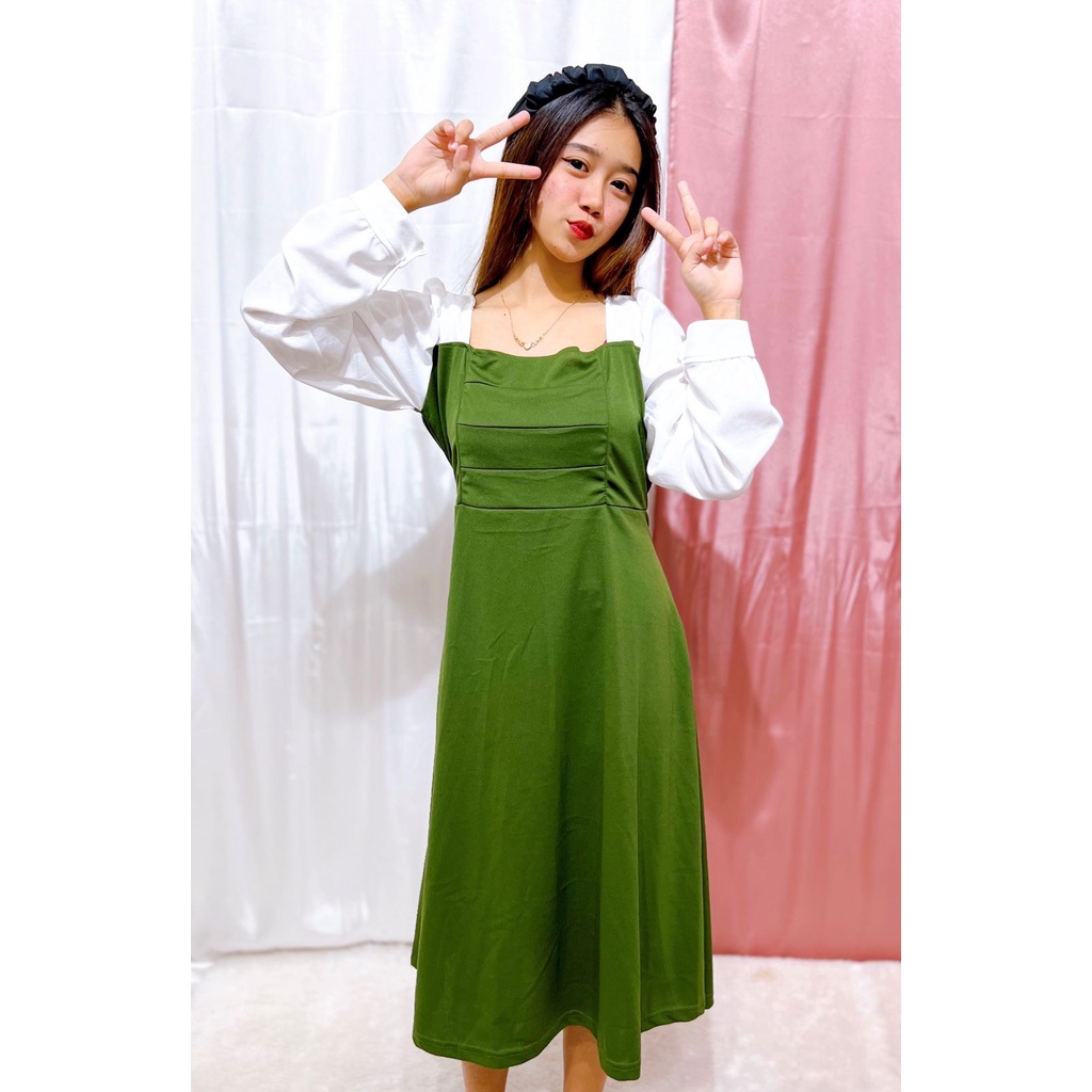 HS - DRESS VINEL / DRESS MIDI KOREAN STYLE / Boat Neck Casual