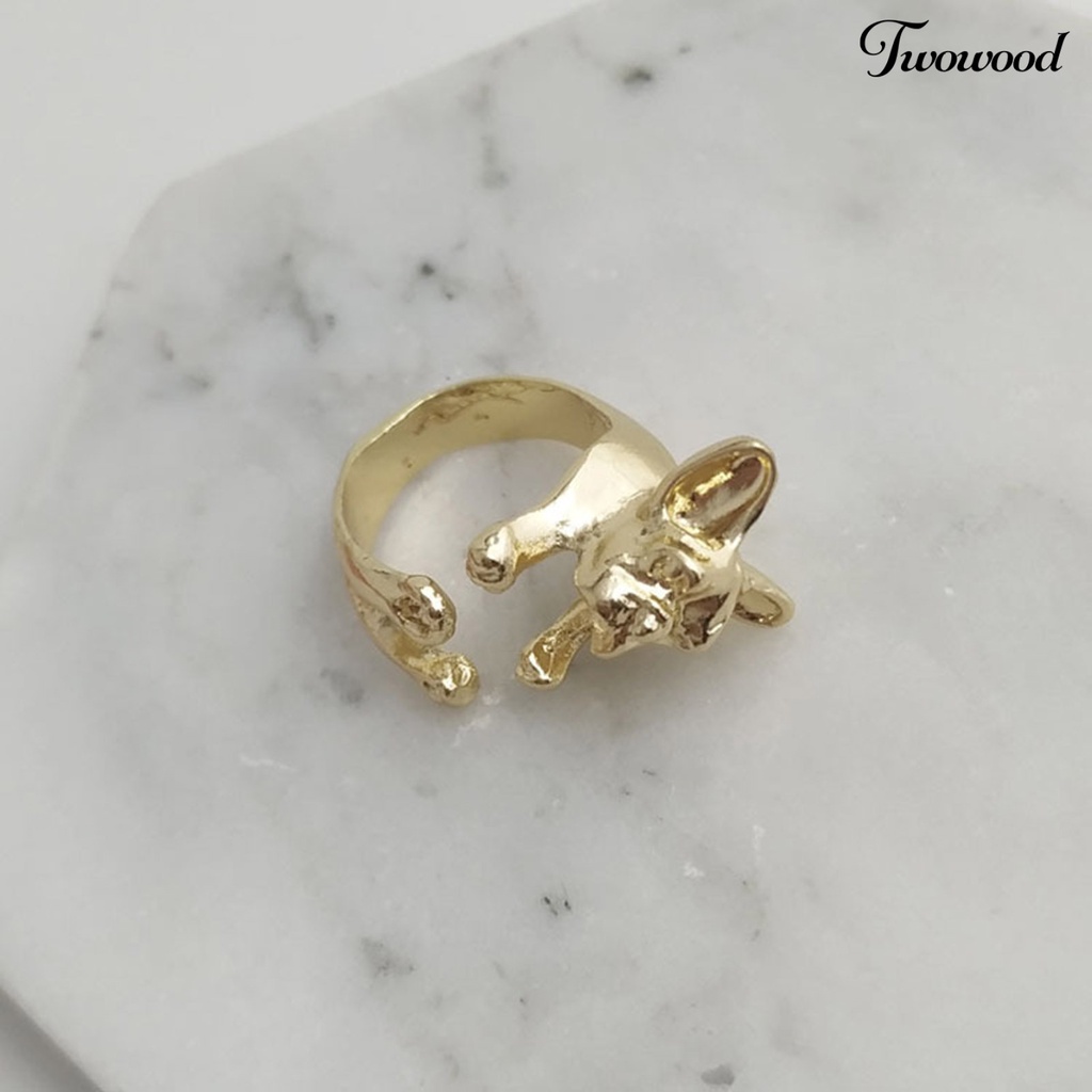 Cincin Bentuk Anjing Bulldog Bahan Alloy Gaya Vintage Untuk Wanita