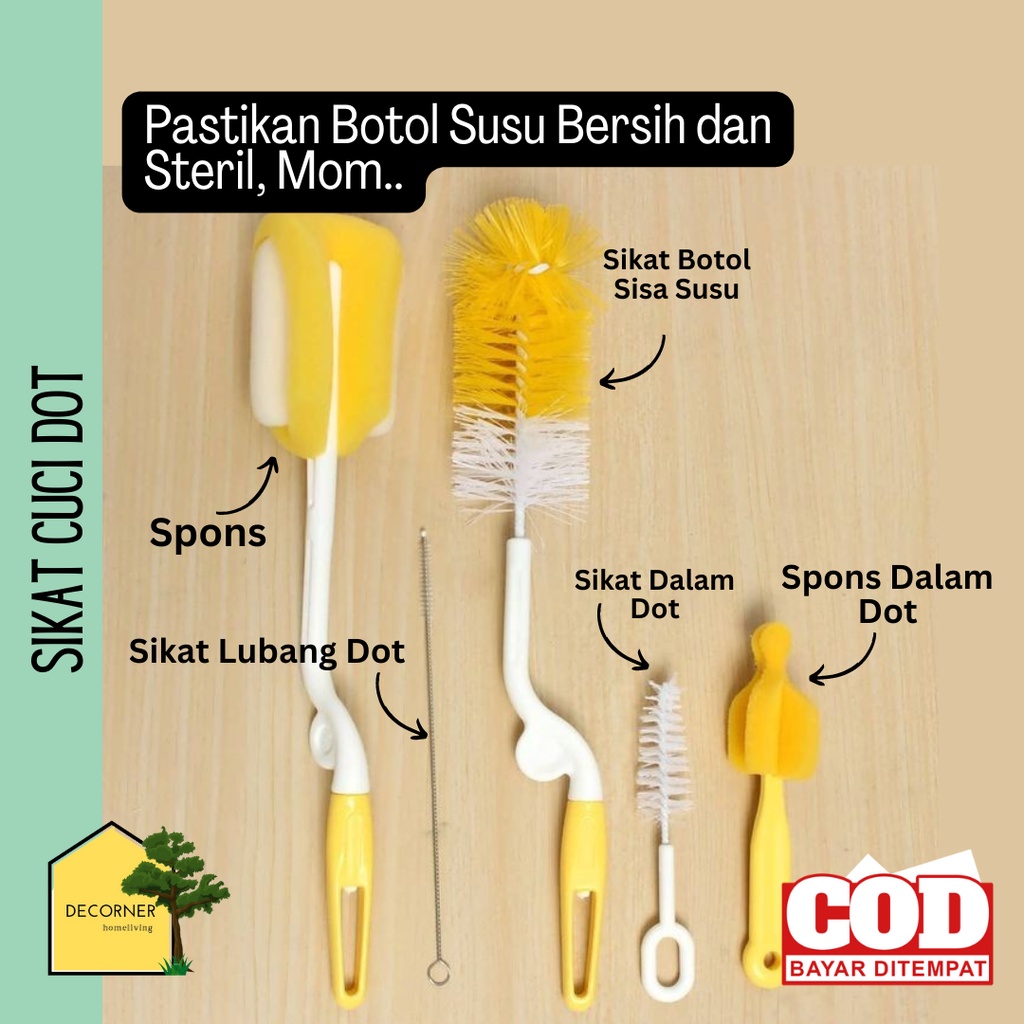 Moonbaby Set Sikat Dot Botol Susu Bayi 5 Pcs BPA Free