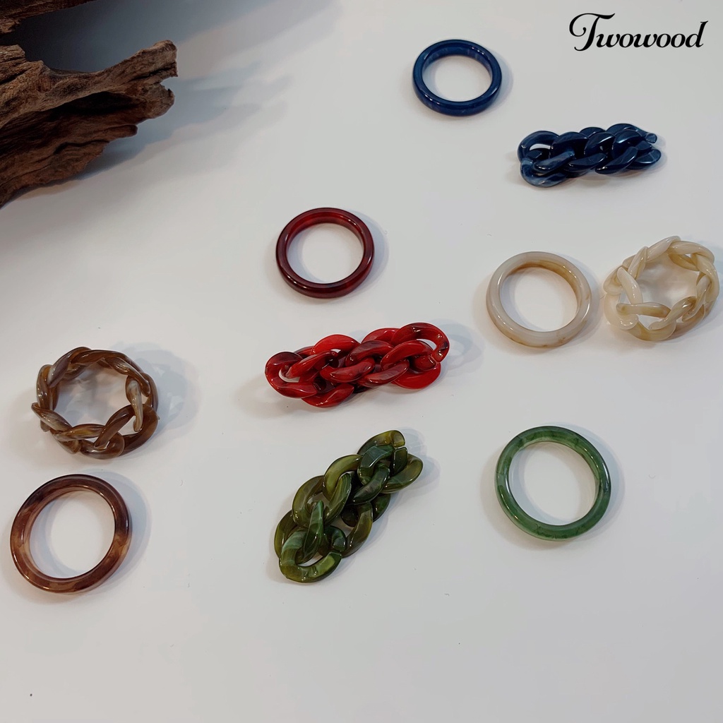 2pcs Cincin Jari Bahan Resin Warna-Warni Gaya Retro