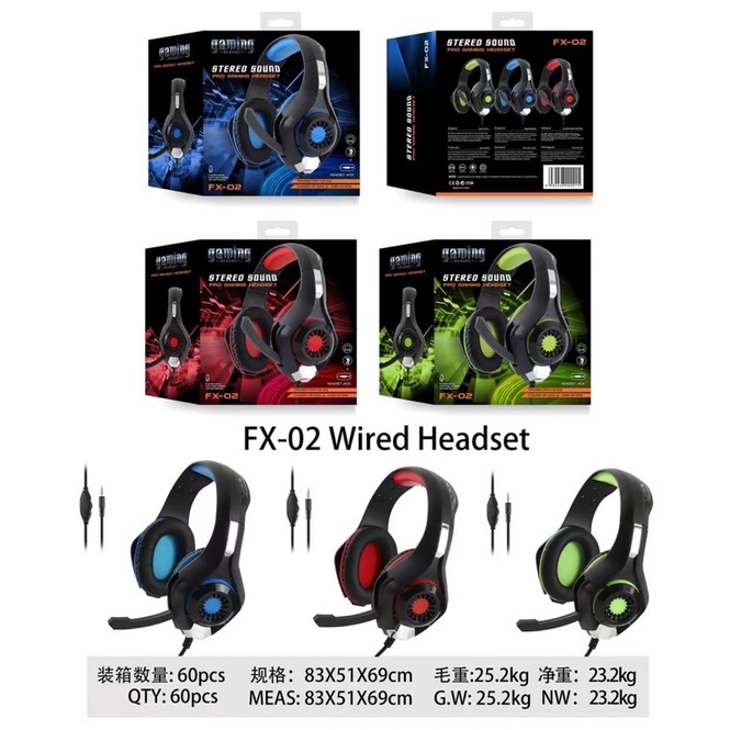 [FX-02 ] HEADPHONE MUSIC PRO GAMING FX-02 /HEADSET GAMING  COLOURS TYPE FX-02