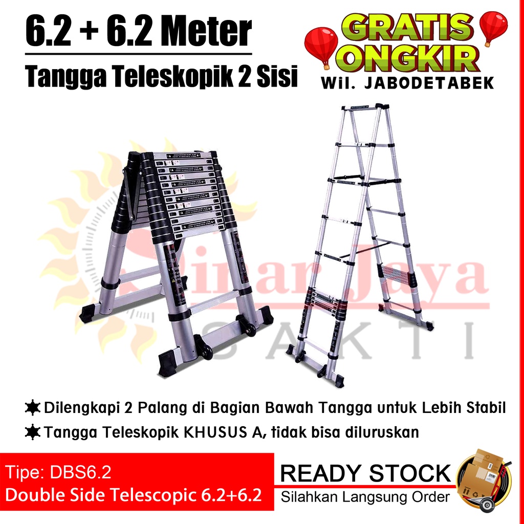 Tangga Lipat Teleskopik Double Side A 6.2 Meter Forza DBS6.2 | Tangga Alumunium Teleskopik 6,2 Meter
