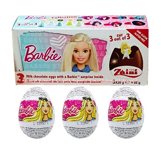 Zaini Barbie Milk Chocolate Egg 3pcs Coklat Telur Bulat isi Mainan Berbi Cokelat Zainni Cokolat Eggs Zainy