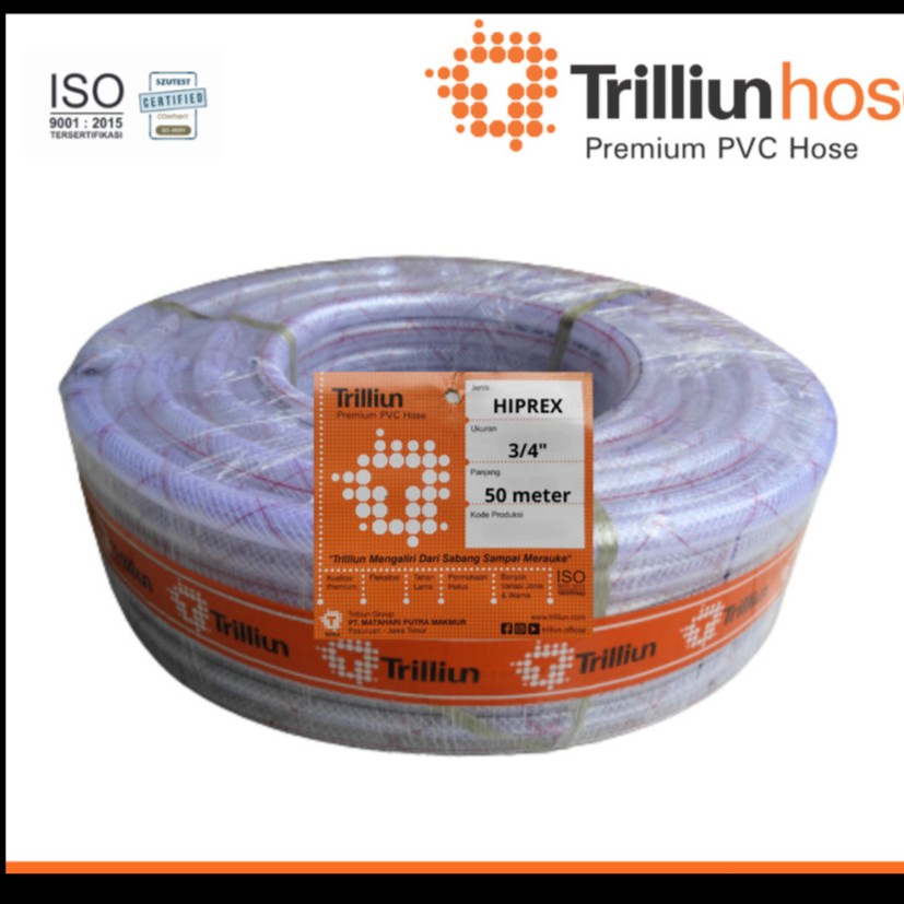 1 ROLL 50 METER SELANG AIR BENANG 5/8" TRILLIUN HIPREX PVC TRANSPARAN SELANG TAMAN 5/8" SLENAG 5/8" 