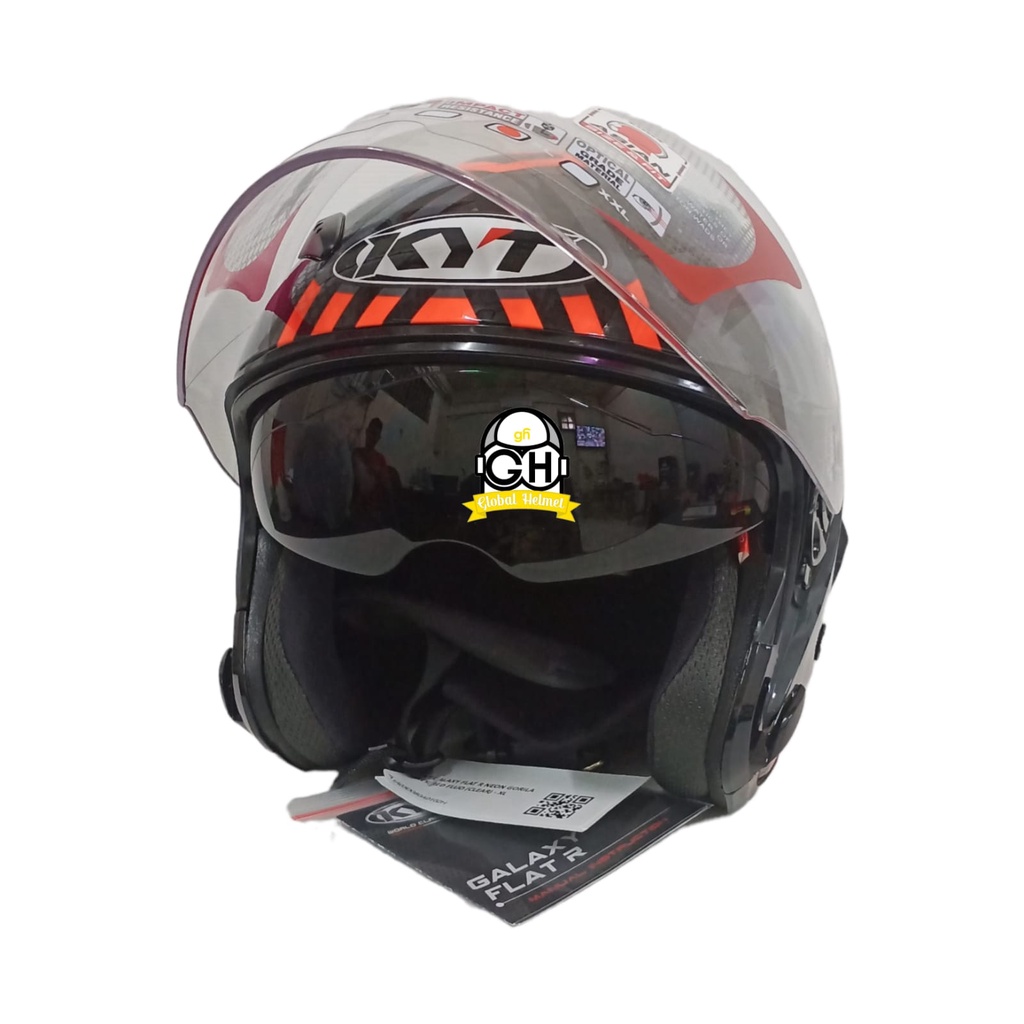 HELM KYT GALAXY FLAT R NEON GORILA GREY RED DOUBLE VISOR HELM HALF FACE
