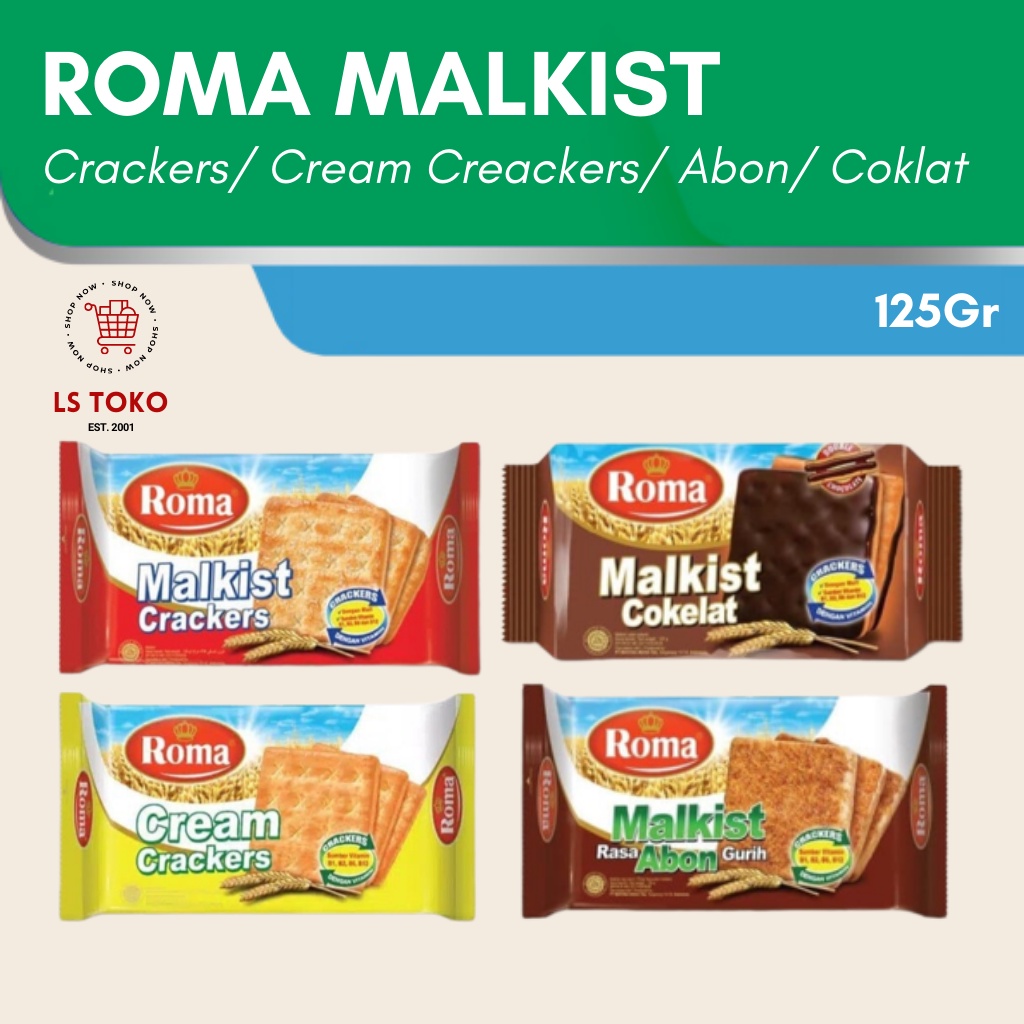 

Biskuit Roma Malkist crackers,. Cream, Abon, Coklat 125 gr