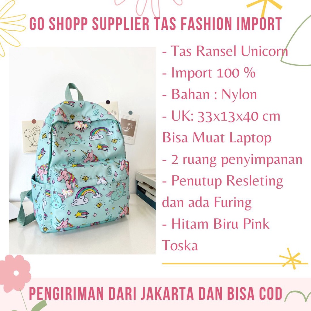 Tas Ransel Backpack Wanita Import Premium High Quality Karakter Unicorn Lucu Terbaru Kekinian - Tas Sekolah Anak Perempuan Fashion Korea BK24