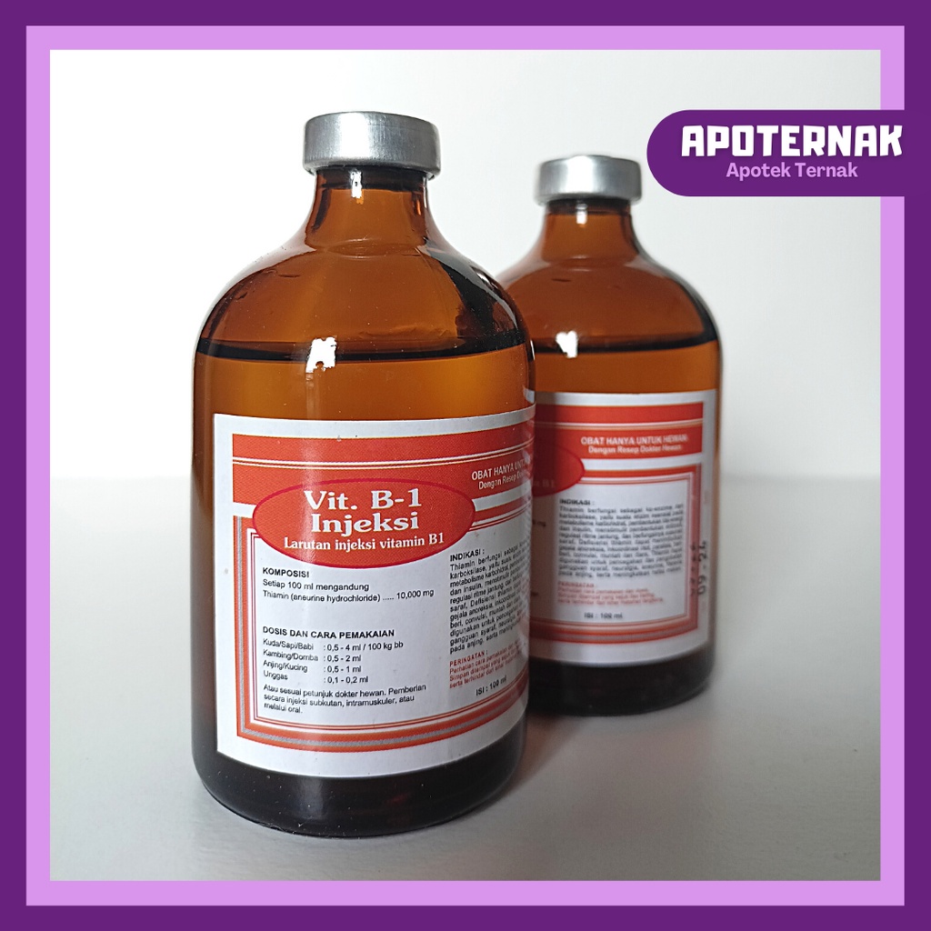 VITAMIN B1 Injeksi 100 mL | Obat Lumpuh Hewan Ternak | Thiamin Hydraclorium 100 mg