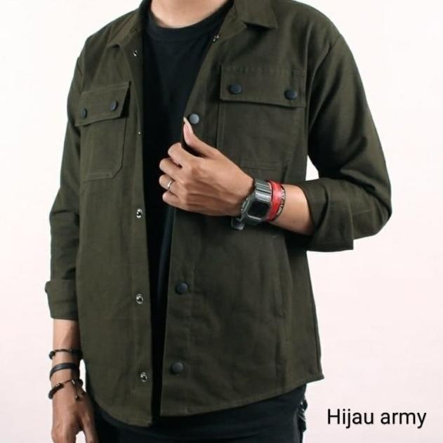 jaket semi parka pria kemeja semi parka jaket kanvas jaket casual - Hitam, Semi Parka M